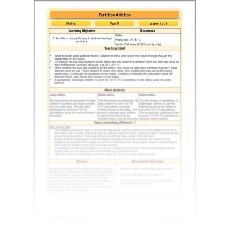 PlanBee Partition Addition: Year 3 Primary Maths Lessons and Resources
