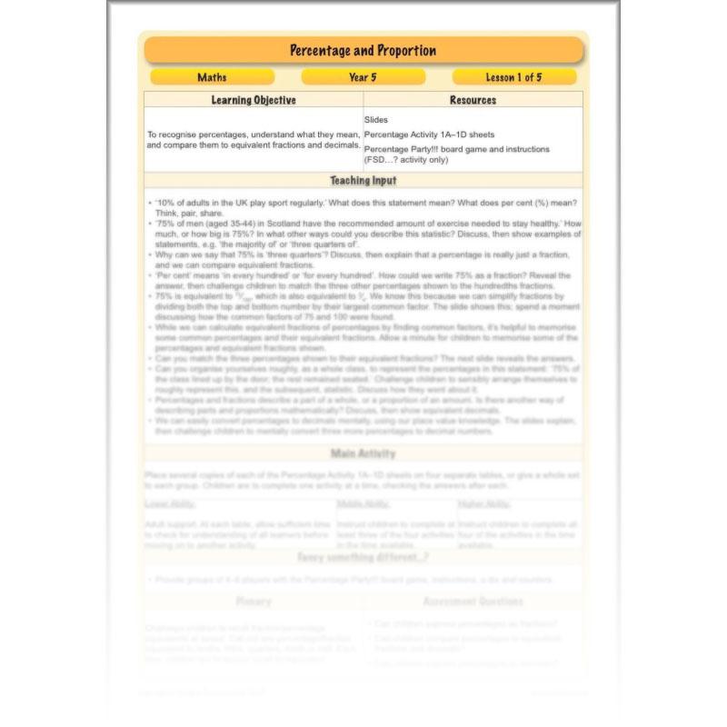 PlanBee Percentage & Proportion - Maths Planning and Resources for Year 5