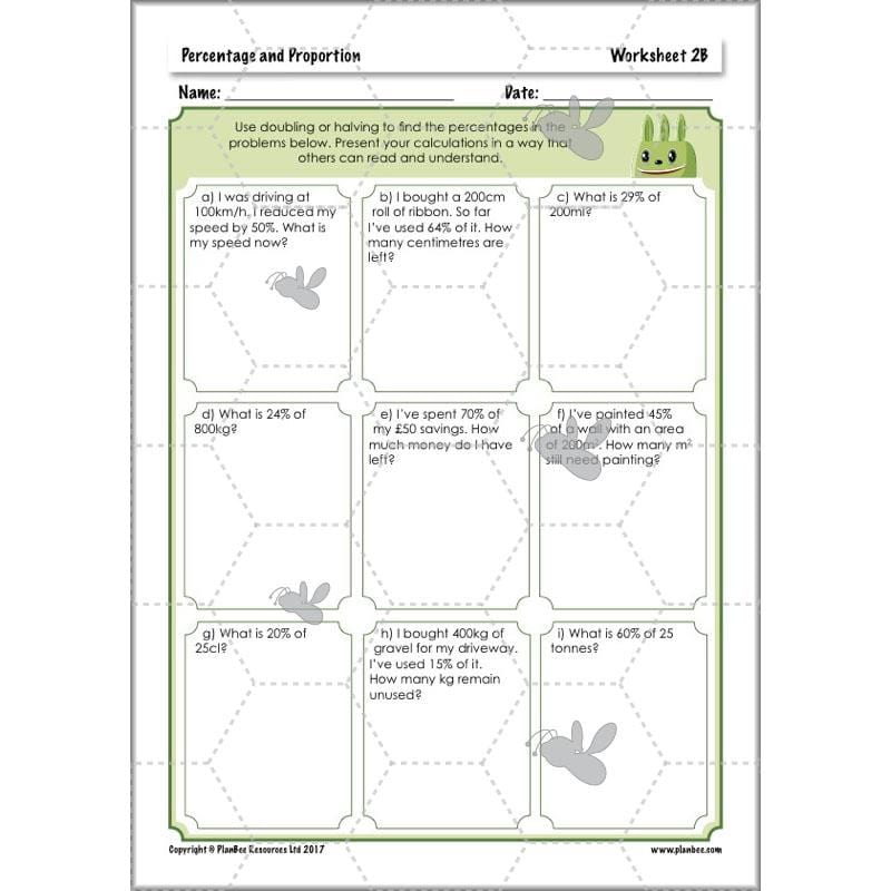 PlanBee Percentage & Proportion - Maths Planning and Resources for Year 5