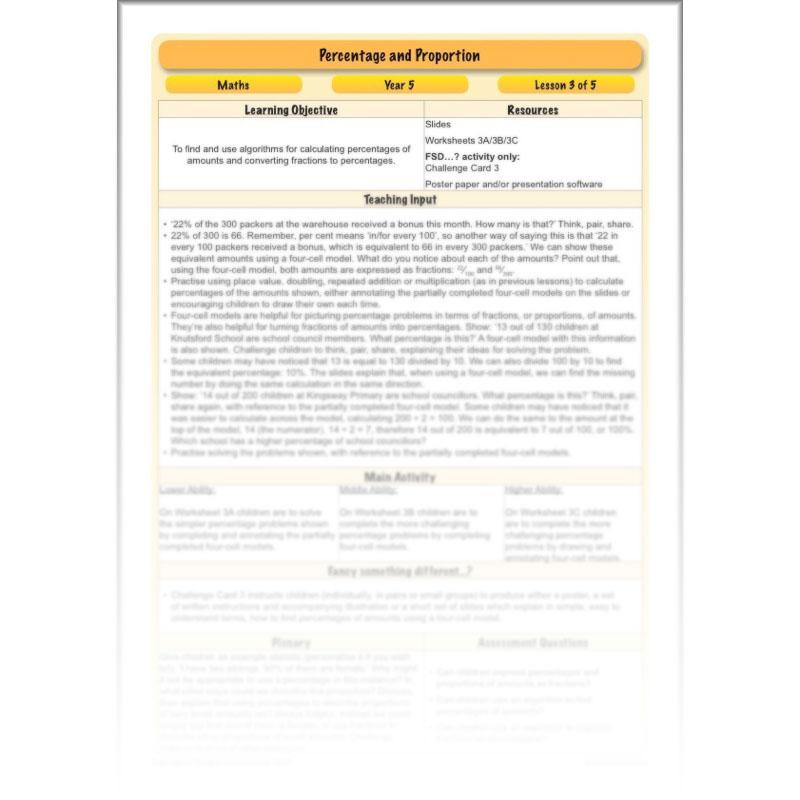 PlanBee Percentage & Proportion - Maths Planning and Resources for Year 5