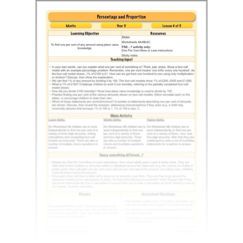 PlanBee Percentage & Proportion - Maths Planning and Resources for Year 5