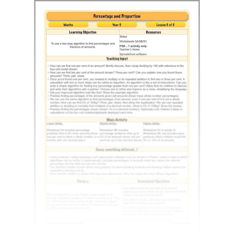 PlanBee Percentage & Proportion - Maths Planning and Resources for Year 5