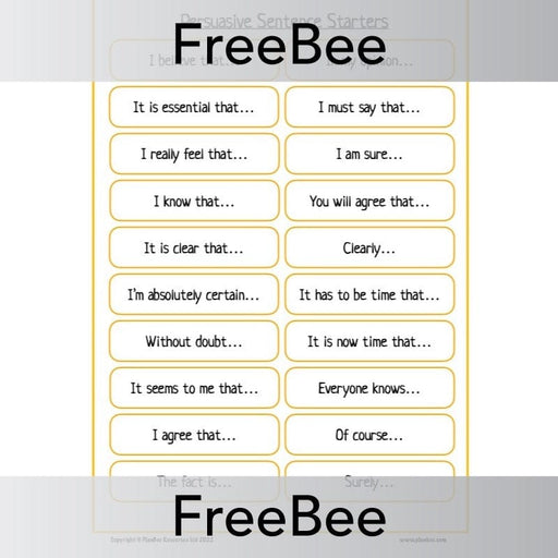 PlanBee FREE Persuasive Sentence Starters by PlanBee