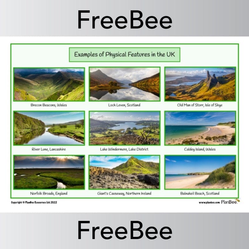 PlanBee Free Physical features of the UK Photo Mat by PlanBee