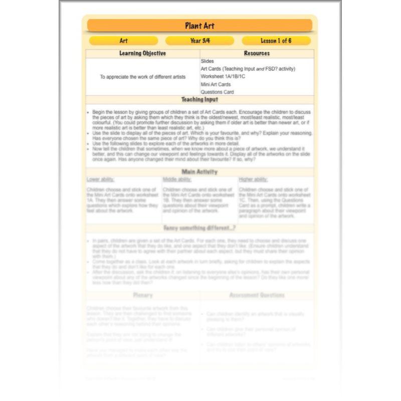 PlanBee Plant Art Lessons Year 3 & Year 4 PlanBee Art scheme of work