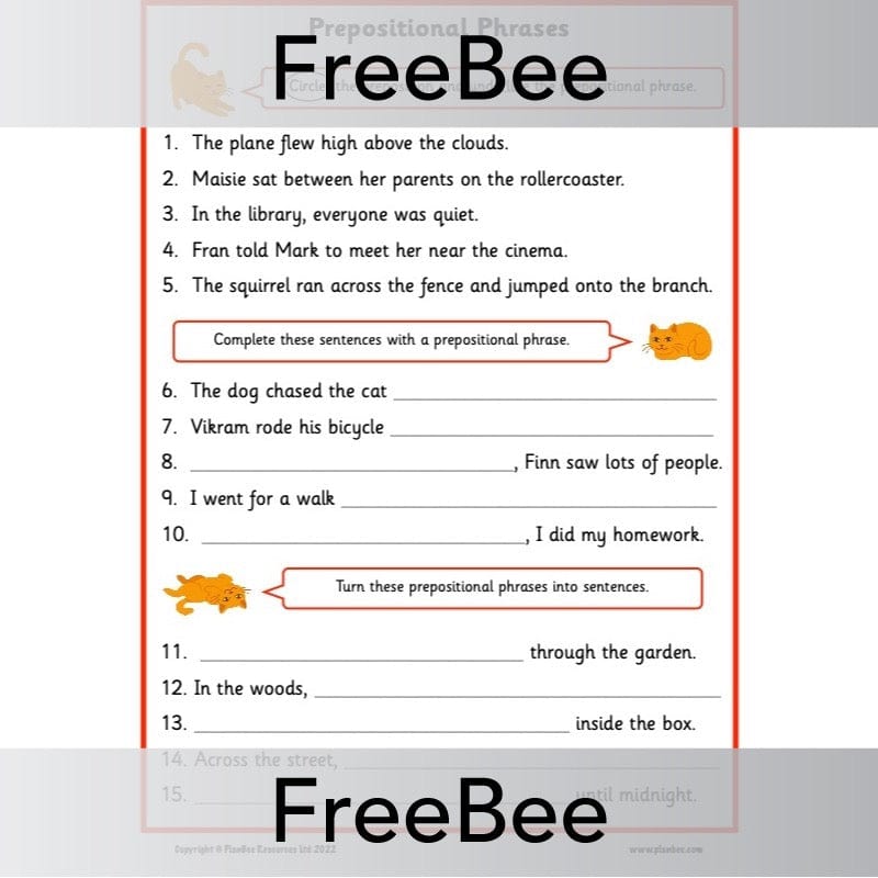 Prepositional Phrases Worksheets