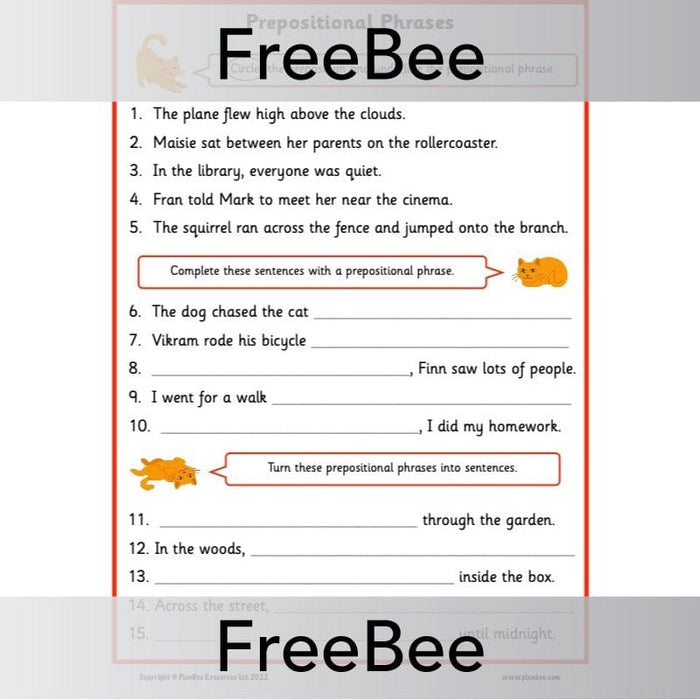 PlanBee FREE Prepositional Phrases KS2 Worksheet | PlanBee