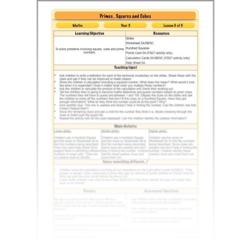 PlanBee Primes, Squares & Cubes - Year 5 Maths Planning & Resources - PlanBee