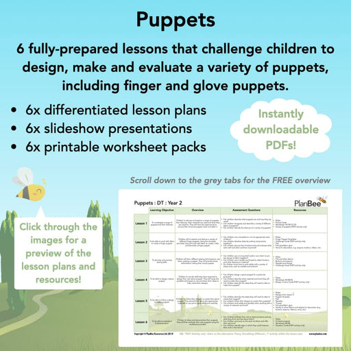 PlanBee Puppets KS1 DT Lesson Planning Pack for Year 2 by PlanBee