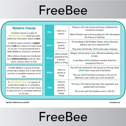 PlanBee FREE Relative Clause Learning Mat by PlanBee