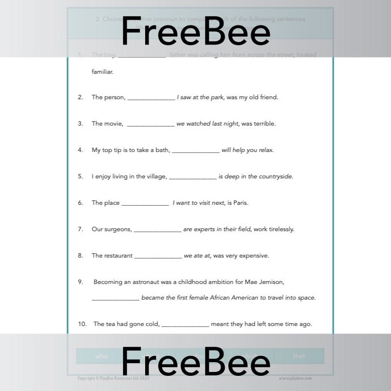 PlanBee FREE Relative Clause Activity Pack by PlanBee