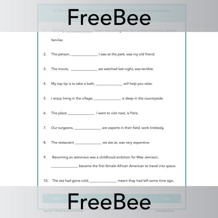 PlanBee FREE Relative Clause Activity Pack by PlanBee