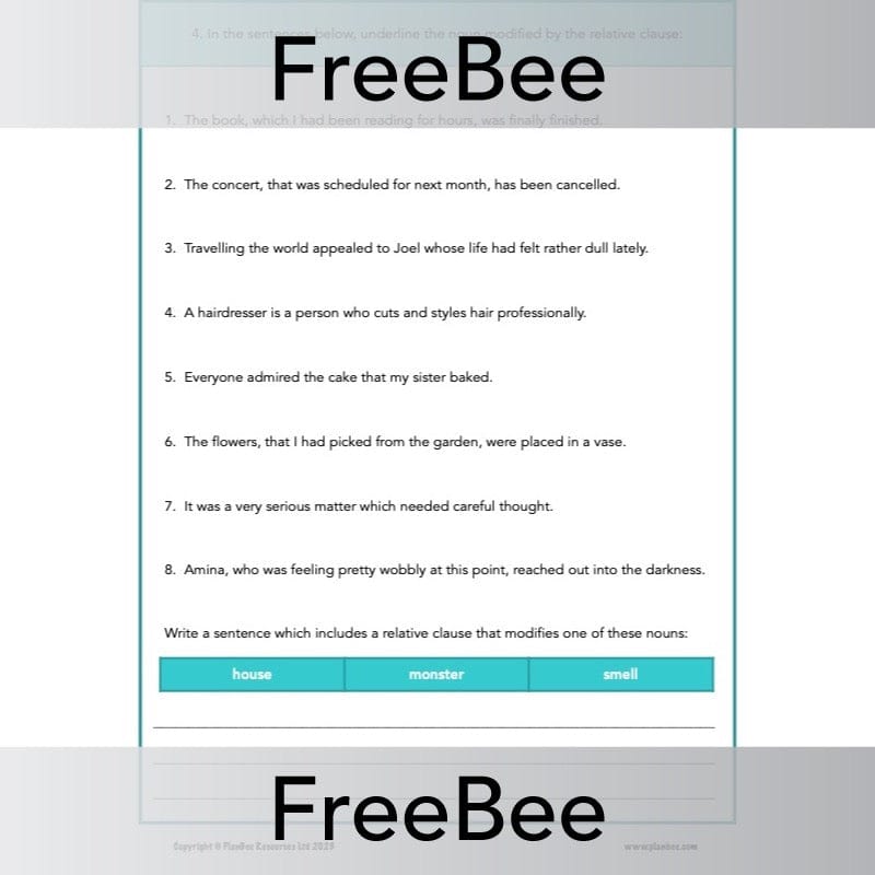 PlanBee FREE Relative Clause Activity Pack by PlanBee