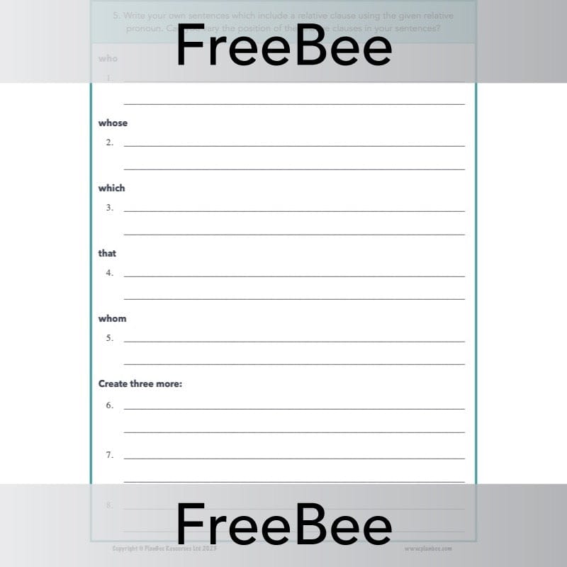 PlanBee FREE Relative Clause Activity Pack by PlanBee