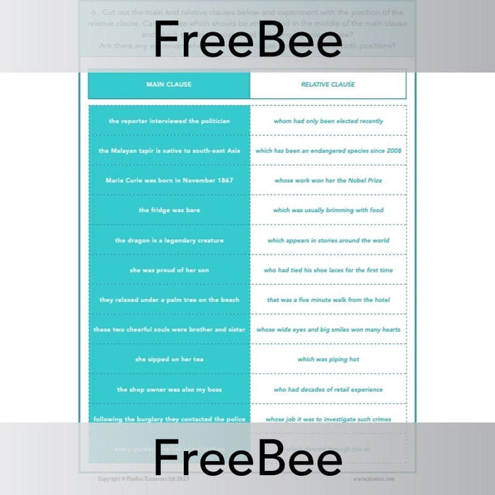 PlanBee FREE Relative Clause Activity Pack by PlanBee