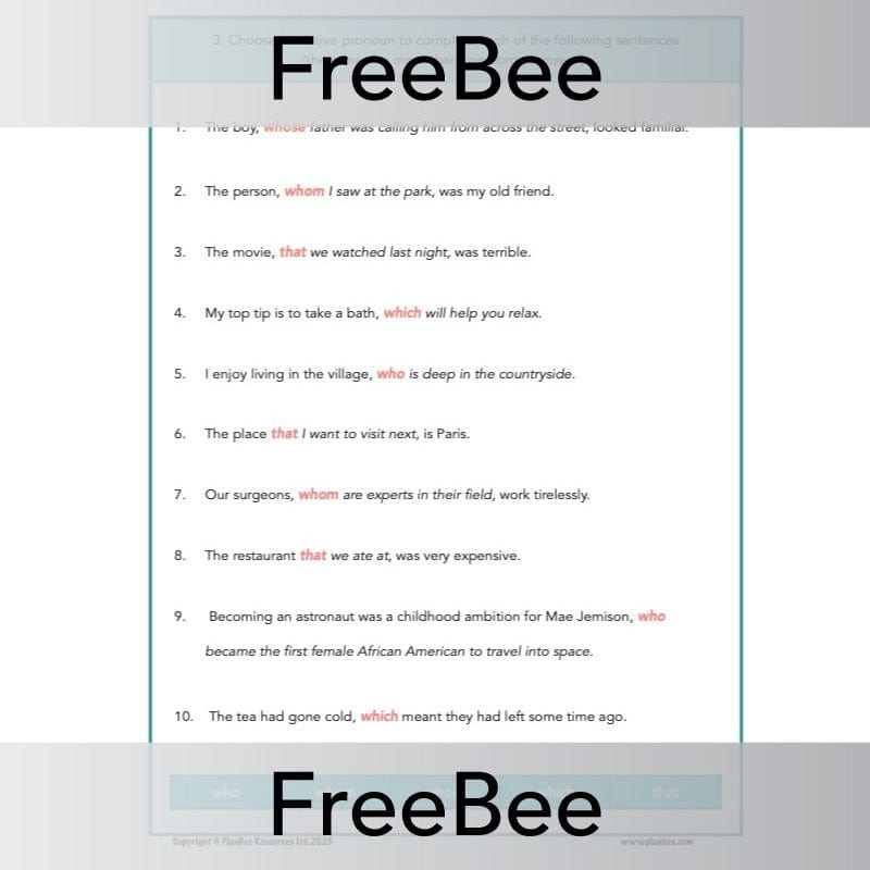 PlanBee FREE Relative Clause Activity Pack by PlanBee