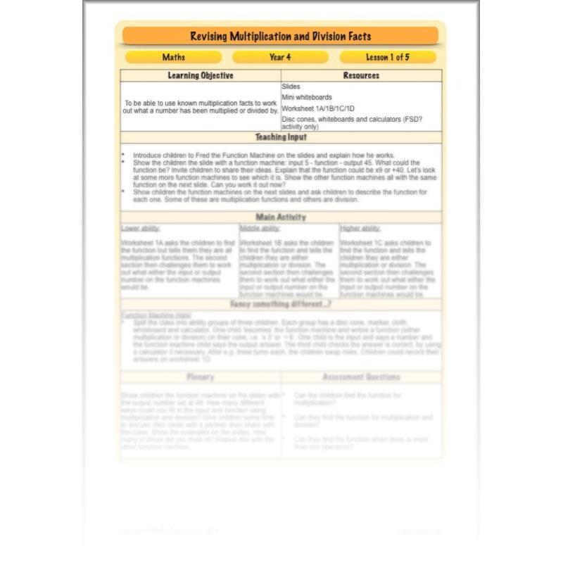 PlanBee Revising Multiplication and Division: Maths Lesson Plans for Year 4