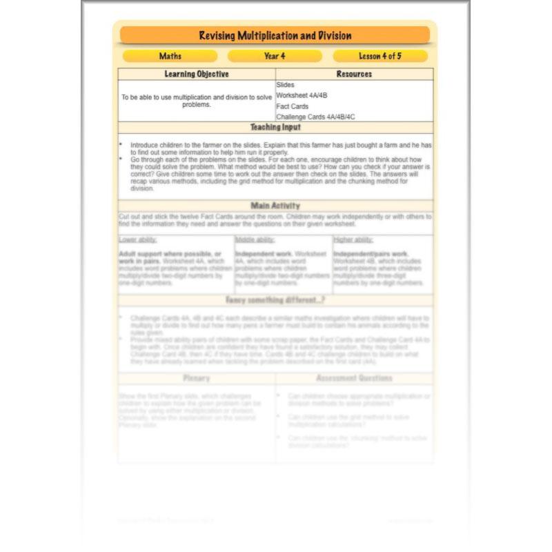 PlanBee Revising Multiplication and Division: Maths Lesson Plans for Year 4