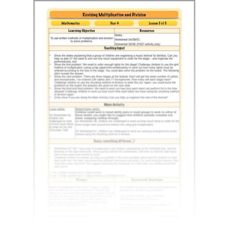 PlanBee Revising Multiplication and Division: Maths Lesson Plans for Year 4