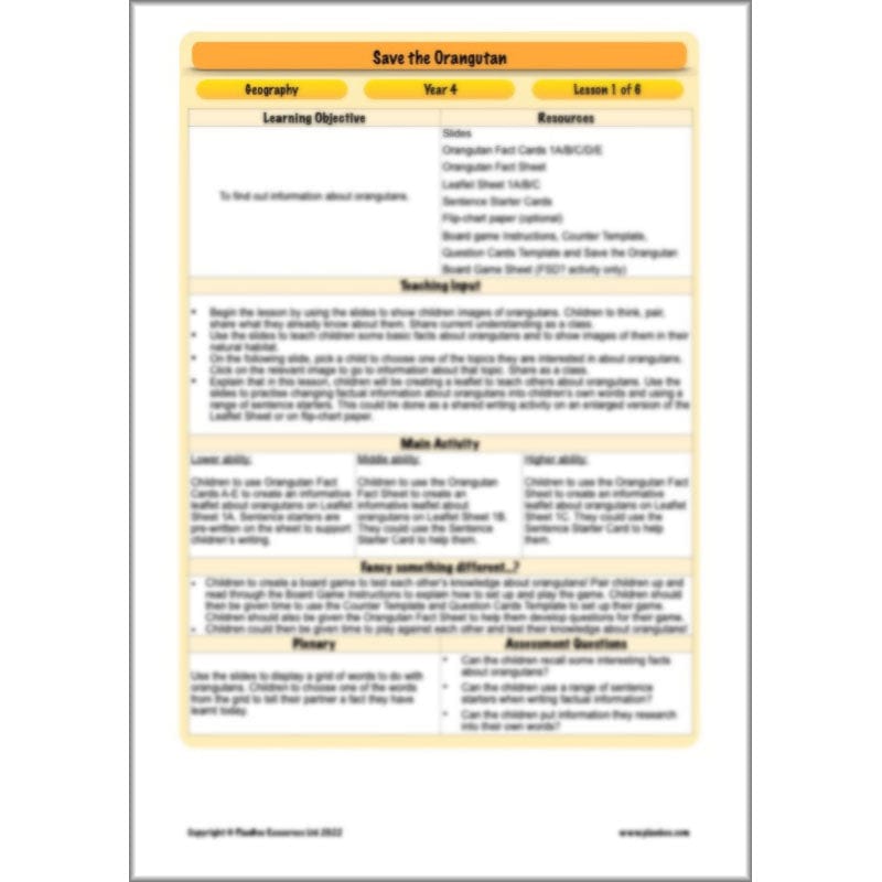 PlanBee Save the Orangutan KS2 Geography Planning Pack | PlanBee