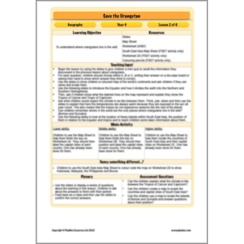 PlanBee Save the Orangutan KS2 Geography Planning Pack | PlanBee