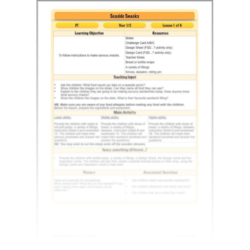 PlanBee Seaside Snacks: Primary DT Cookery Lessons for KS1 from PlanBee