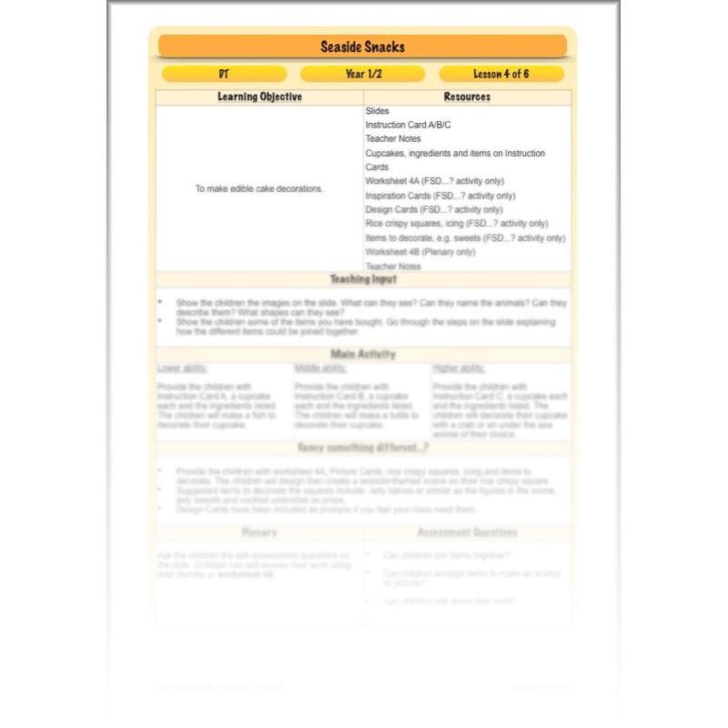 PlanBee Seaside Snacks: Primary DT Cookery Lessons for KS1 from PlanBee