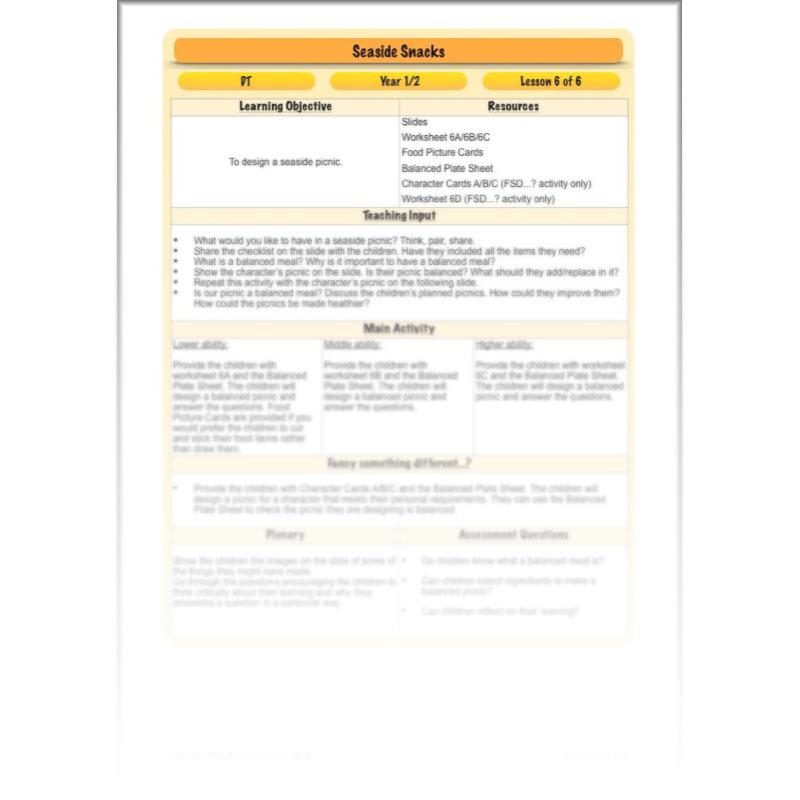 PlanBee Seaside Snacks: Primary DT Cookery Lessons for KS1 from PlanBee