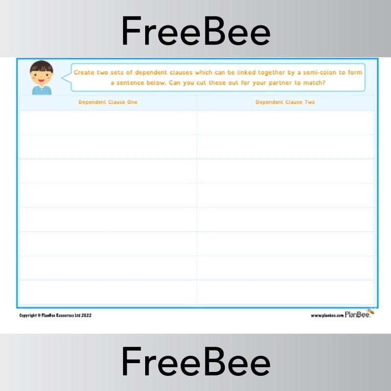 PlanBee FREE Semi-colon Sentences by PlanBee