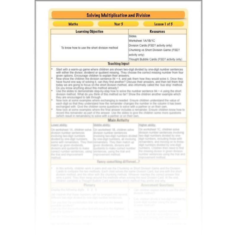 PlanBee Solving Multiplication & Division - KS2 - Year 5 Maths Planning