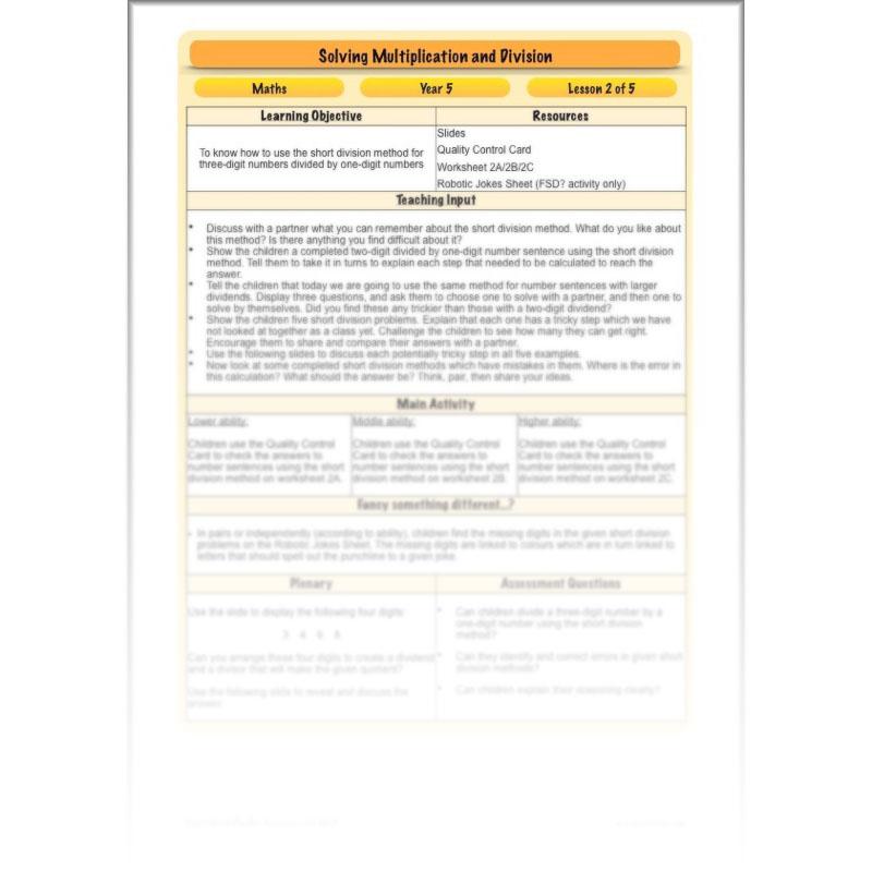 PlanBee Solving Multiplication & Division - KS2 - Year 5 Maths Planning