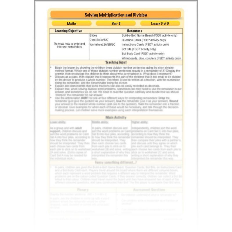 PlanBee Solving Multiplication & Division - KS2 - Year 5 Maths Planning