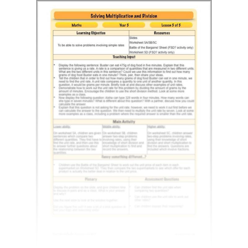 PlanBee Solving Multiplication & Division - KS2 - Year 5 Maths Planning