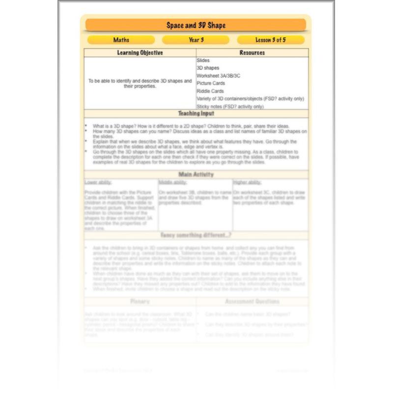 PlanBee 3D Shape and Space Year 3 Maths Lessons by PlanBee