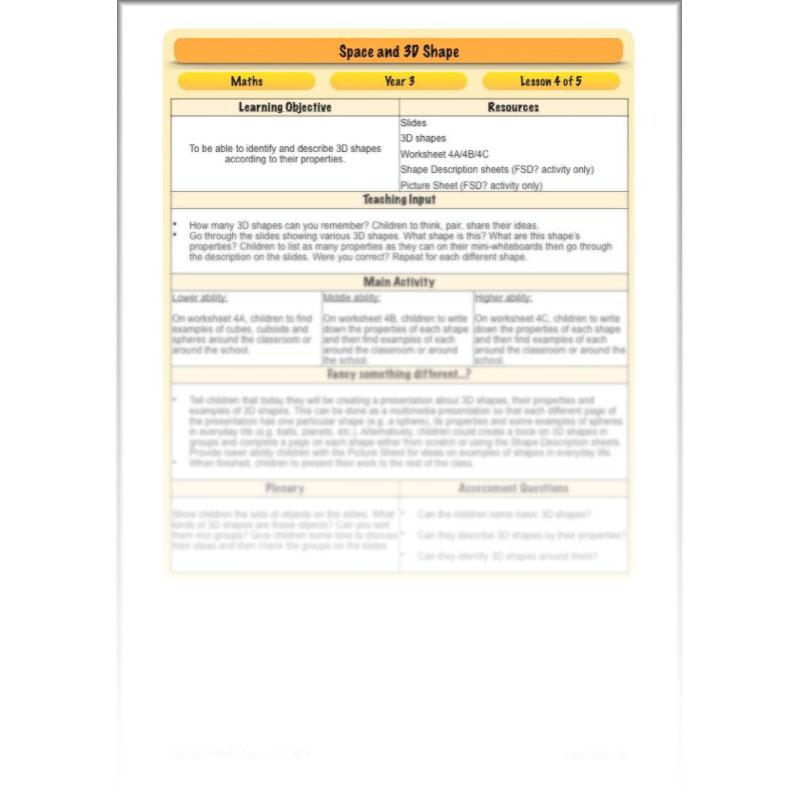 PlanBee 3D Shape and Space Year 3 Maths Lessons by PlanBee