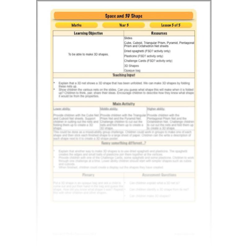 PlanBee 3D Shape and Space Year 3 Maths Lessons by PlanBee