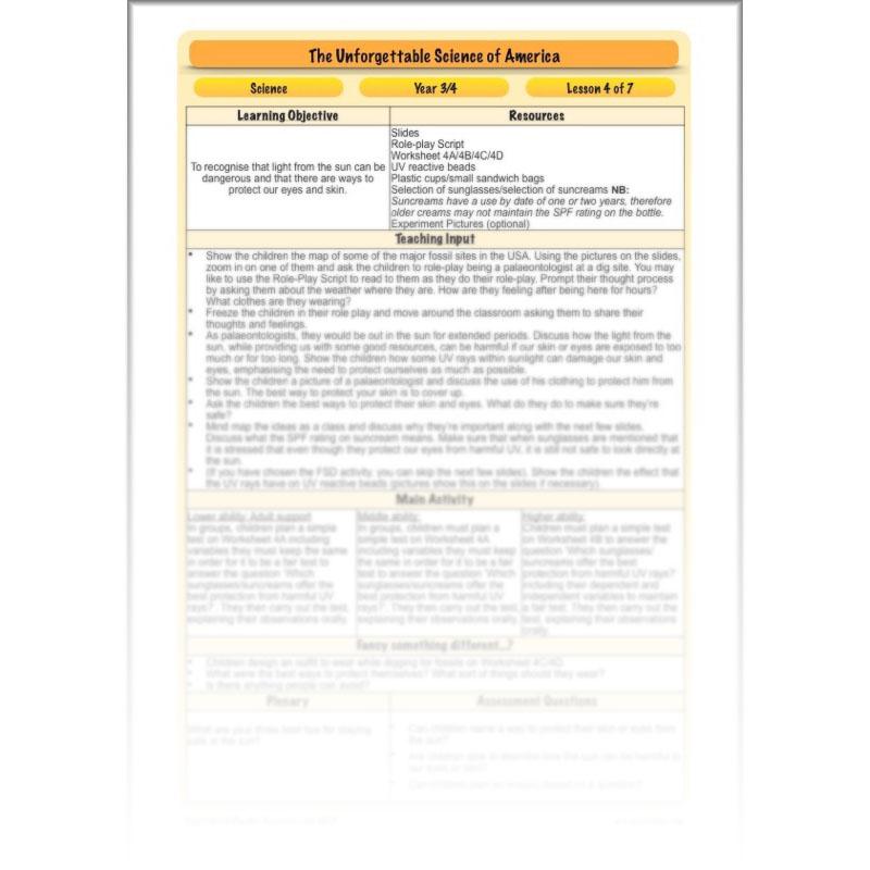 PlanBee The Unforgettable Science of America: KS2 Science Planning