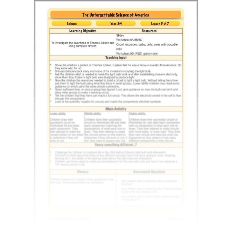 PlanBee The Unforgettable Science of America: KS2 Science Planning