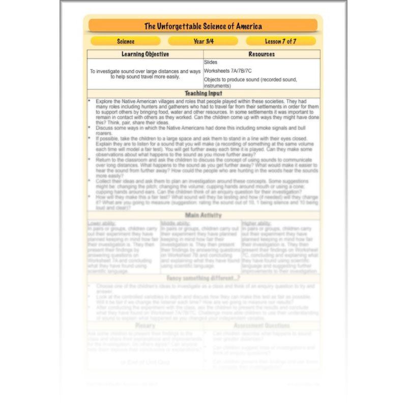 PlanBee The Unforgettable Science of America: KS2 Science Planning