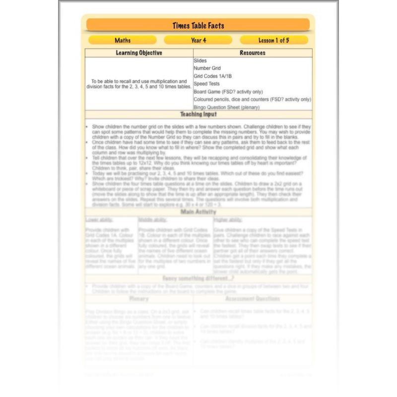 PlanBee Times Table Facts - Complete Maths Planning and Resources for Year 4