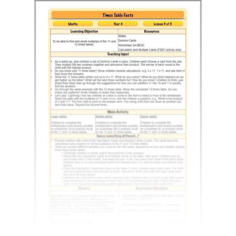 PlanBee Times Table Facts - Complete Maths Planning and Resources for Year 4