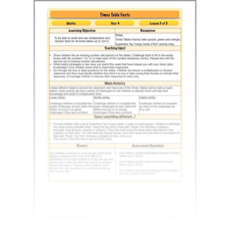 PlanBee Times Table Facts - Complete Maths Planning and Resources for Year 4