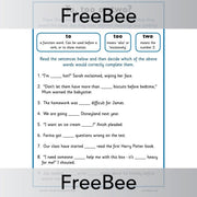 PlanBee FREE To, Too, Two Worksheet by PlanBee