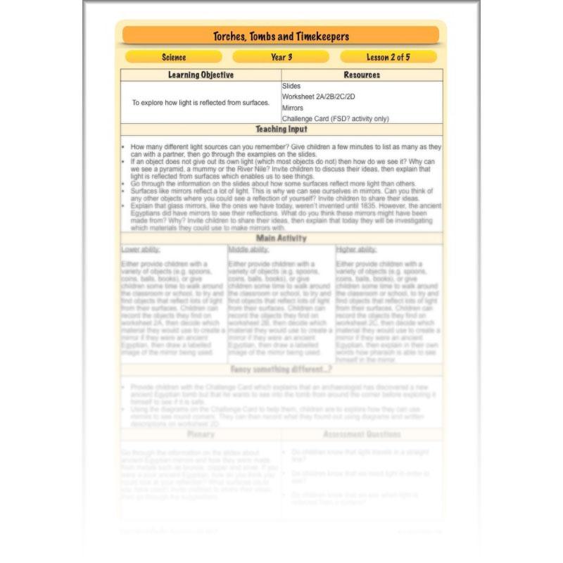 PlanBee Ancient Egypt Science - Light and Shadow: Year 3 Science