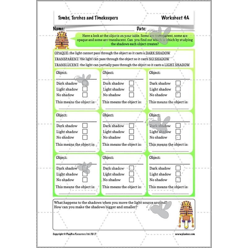 PlanBee Ancient Egypt Science - Light and Shadow: Year 3 Science