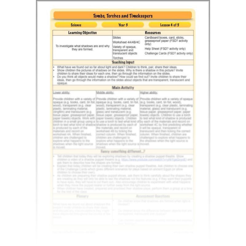 PlanBee Ancient Egypt Science - Light and Shadow: Year 3 Science