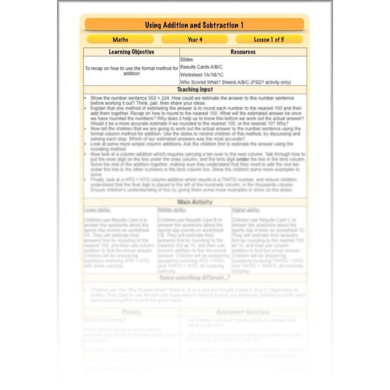 PlanBee Using Addition & Subtraction 1 - Year 4 Maths Planning and Resources