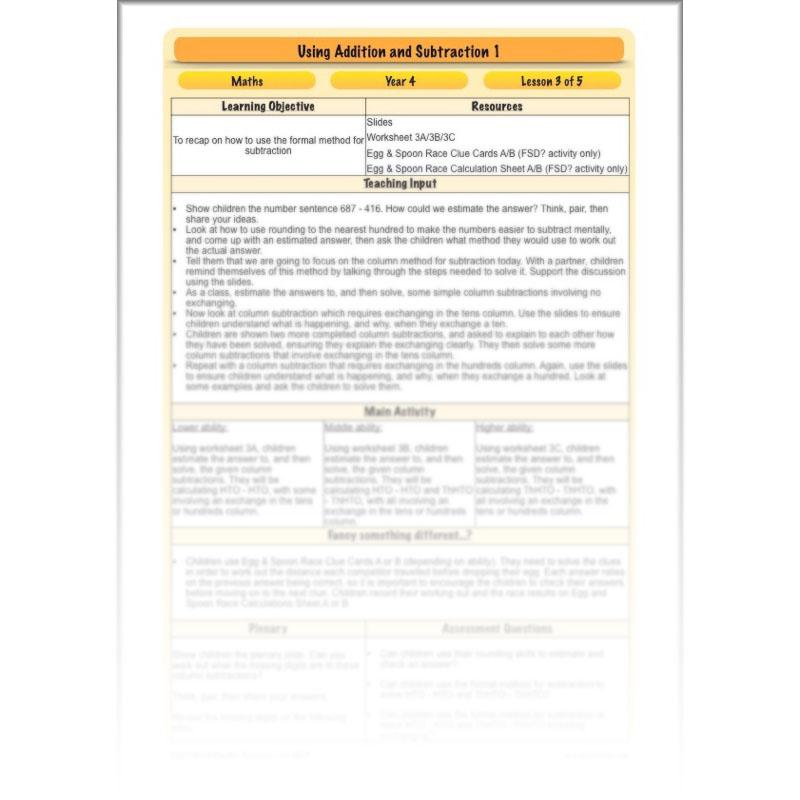PlanBee Using Addition & Subtraction 1 - Year 4 Maths Planning and Resources