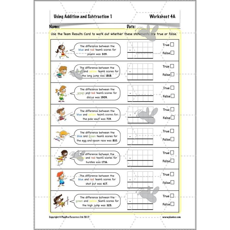 PlanBee Using Addition & Subtraction 1 - Year 4 Maths Planning and Resources