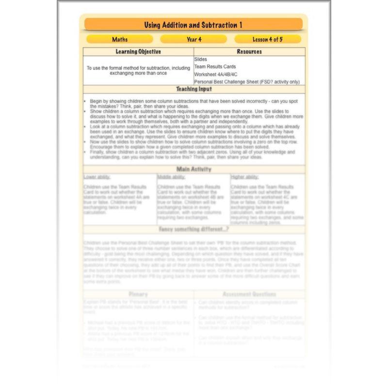 PlanBee Using Addition & Subtraction 1 - Year 4 Maths Planning and Resources